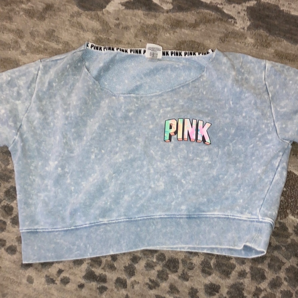 blue pink brand cropped sweat shirt